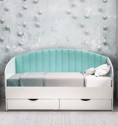 Кровать с продольной мягкой спинкой Софа №12 (800х1600) Дуб Крафт белый Велюр 112