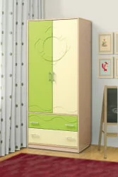 Шкаф 2-дверный Юниор-12.1 МДФ матовый Дуб молочный/Светло-зеленый/Ваниль
