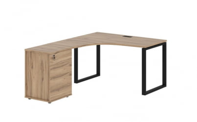 Стол эргономичный с тумбой левый ЕДИС ЕКCЕТ 1318 Л Дуб Денвер светлый Черный / EDIS EQCET L