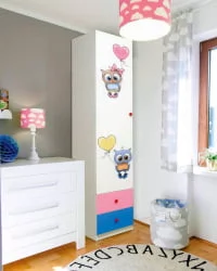 Шкаф 1-но дверный с ящиками и фотопечатью Совята 1.1 Белый/Оранжевый/Желтый