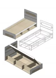 Кровать 0,9 с подъемным механизмом Палермо Юниор 01 Белый глянец Ясень шимо светлый Зеленый