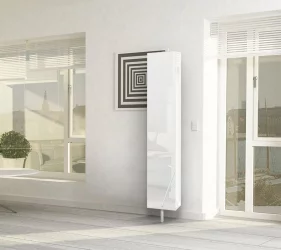 Шкаф в прихожую в белом глянцевом стекле Зум Шелф Беленый дуб