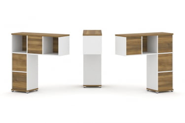 Надставка на стол низкая двухсторонняя + задняя стенка (5 шт.) + блок с 2-мя ящиками (2 шт.) CONCEPT CN.DNN-003 Сандал Янтарный Белый бриллиант Белый металл