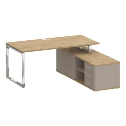 Стол руководителя с опорной греденцией, правый SHIFT SK.SRG-180 (R) Тиквуд Светлый/Капучино