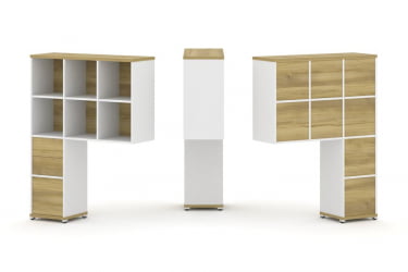 Надставка на стол высокая односторонняя + задняя стенка (8 шт.) + блок с 2-мя ящиками (1 шт.) + блок с 1-м ящиком (1 шт.) CONCEPT CN.ONV-007 Дуб Винченцо Белый бриллиант Белый металл