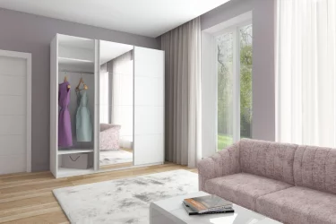 Белый шкаф-купе с зеркалом Прайм 1800 ДСП/Зеркало/ДСП Белый снег