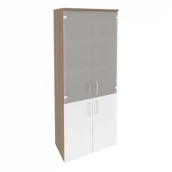 Шкаф высокий широкий (2 низких фасада ЛДСП + 2 средних фасада стекло) ОНИКС О.СТ-1.2 Дуб Аризона/Белый / ONIX O.ST-1.2