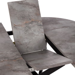 Раздвижной овальный стол MANZANA ЛДСП/HPL/металл, 100 х 100+30 х 75 см, Агат серый/черный