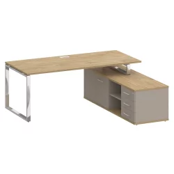 Стол руководителя с опорной греденцией, правый SHIFT SK.SRG-200 (R) Тиквуд Светлый/Капучино