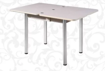 Круглый раздвижной стол Ника с ящиком СТЕКЛО, опоры D50 круглые ХРОМ, Беленый дуб/139222259