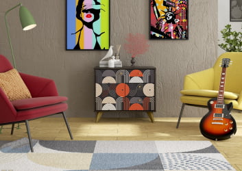 Комод Фьюжн КМ-002 АРТ Угольный камень/TROPICAL