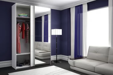 Белый шкаф-купе с зеркалом Прайм 1400 ДСП/Зеркало Белый снег