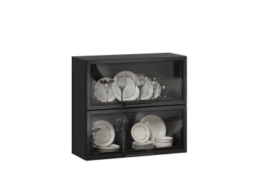 Шкаф кухонный 800 горизонтальный с 2 дверями со стеклом Герда ЛД 279.760.000.124 Черный/Черный/Антрацит