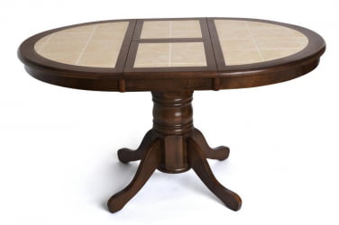 Раздвижной овальный стол CT 4257 дерево гевея/плитка, 107(145)х107х75см, Темный Дуб, плитка без рисунка