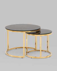 Журнальный столик Селена 60 и 45 см стекло Черный мрамор сталь золото