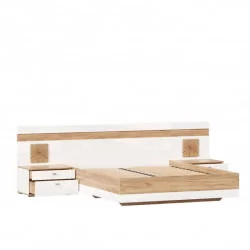 Кровать двуспальная 1600 с тумбами с подъемным механизмом и декоративным щитом Фиджи 018 Дуб Золотой Белый