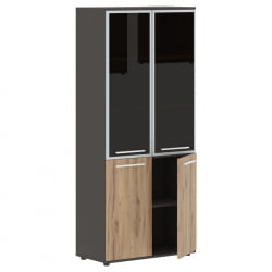 Шкаф комбинированный  с дверьми в металлической раме ЕДИС ЕХCС 85.7 Дуб Денвер светлый Белый Мокко / EDIS EHCS