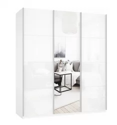 Шкаф-купе трехдверный Прайм 1800 Белое стекло/Зеркало/Белое стекло Белый снег
