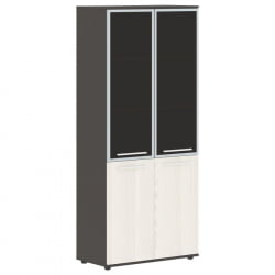 Шкаф комбинированный  с дверьми в металлической раме ЕДИС ЕХCС 85.7 Ясень Траун Белый Мокко / EDIS EHCS