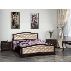 Кровать из массива Карина-10 200х140 Орех темный Светлая экокожа