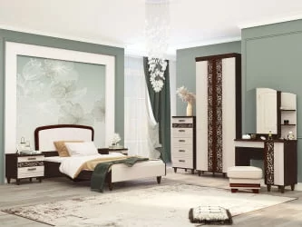 Кровать 120*200 Катрин 92.03 Дуб венге Белый песок Санчо крем