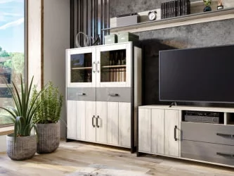 Гостиная Техно №6 Дуб Крафт белый Серый шифер