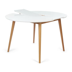 Стол круглый раскладной обеденный BOSCO (Боско) основание бук, столешница мдф, 100*75*100+30см, Белый+Натуральный ( Бук)