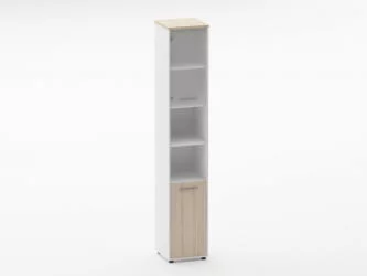 Шкаф 5 узкий верх стеклянная дверь, низ закрытый, две полки открытые Deka 10.23.19Л Туя/Белый