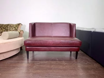 Диван двойной Амати в натуральной коже Бордовый