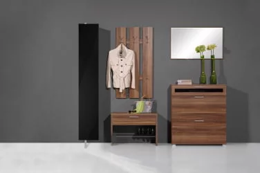 Распашной шкаф в гостиную в черном глянцевом стекле Лупо Шелф (правый) Беленый дуб