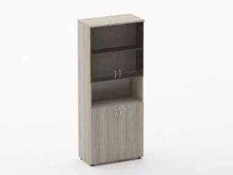 Шкаф высокий со стеклом и нишей Twin 16.16.161 Дуб Сантана светлый