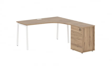 Стол эргономичный с тумбой (правый) EDIS ELCET 1518 R Дуб Денвер светлый Белый