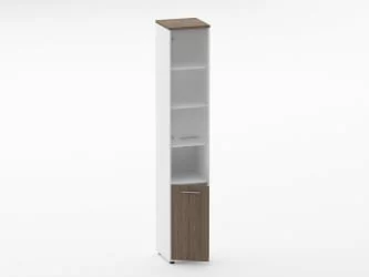 Шкаф 5 узкий верх стеклянная дверь, низ закрытый, с нишей Дека 10.23.18Л Дуб Верцаска/Белый / Deka