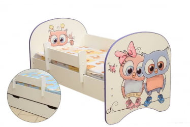 Кровать детская с фотопечатью с 1 ящиком 800*1600 Совята