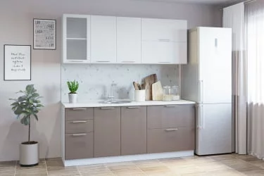 Гарнитур кухонный СОФТ В 2 (врезная мойка) рельеф белый/кофейный