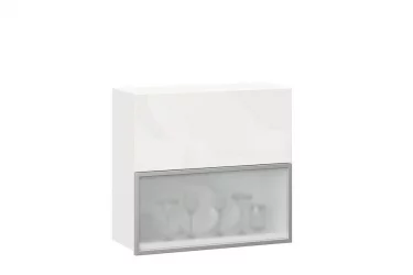 Шкаф кухонный 800 горизонтальный с 2 складными дверями комбинированный со стеклом Шервуд ЛД 281.981.000.176 Белый Белый глянец