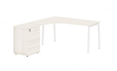 Стол эргономичный с тумбой (левый) EDIS ELCET 1518 L Ясень Траун Белый