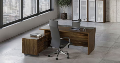 Стол руководителя с опорной тумбой, левый Corner COR.SRT-20(L) Орех Лоренцо Графит