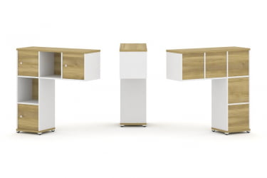 Надставка на стол низкая односторонняя + задняя стенка (5шт.) + распашной фасад (3 шт.) CONCEPT CN.ONN-002 Дуб Винченцо Белый бриллиант Белый металл