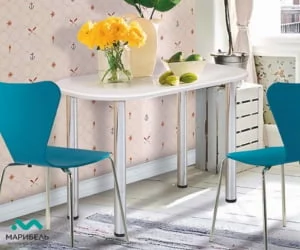 Стол обеденный 1100*600 овальный на металлических опорах Ваниль матовый