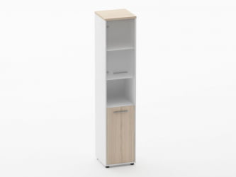 Шкаф 4 узкий верх стеклянная дверь, низ закрытый, с нишей Deka 10.19.18Л Туя/Белый