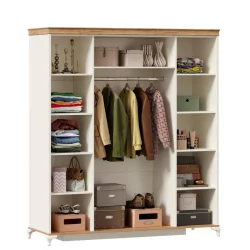 Шкаф четырехстворчатый с 4 зеркалами Вилладжио Алебастр/Дуб золотой