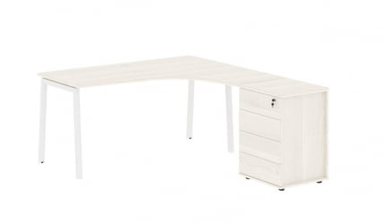 Стол эргономичный с тумбой (правый) ЕДИС ЕЛCЕТ 1518 Р Ясень Траун Белый / EDIS ELCET R