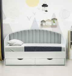 Кровать с продольной мягкой спинкой Софа №12 (800х1900) Дуб Крафт серый Велюр 013