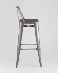 Стул барный Tolix Wood 75.5  со спинкой Серебристый