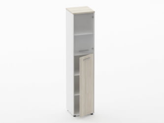 Шкаф 4 узкий  верх стеклянная дверь, низ закрытый Deka 10.19.19Пр Дуб Сантана светлый/Белый
