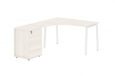 Стол эргономичный с тумбой (левый) EDIS ELCET 1318 L ЯсеньТраун Белый
