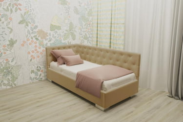 Детская кровать 190 90 ВЕРСАЛЬ С ОРТОПЕДИЧЕСКИМ ОСНОВАНИЕМ (BERHOUSE) Цвет фасада: Светло коричневый; Материал фасада: Металл/Велюр; Спальное место: 900х1900