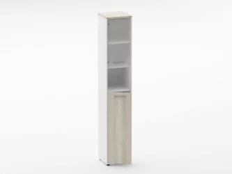 Шкаф 5 узкий верх стеклянная дверь, низ закрытый, с нишей Дека 10.23.20Л Дуб Сантана светлый/Белый / Deka