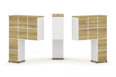 Надставка на стол высокая двухсторонняя + задняя стенка (8 шт.) + блок с 2-мя ящиками (2 шт.) + распашной фасад (6 шт.) CONCEPT CN.DNV-004 Дуб Винченцо Белый бриллиант Черный металл